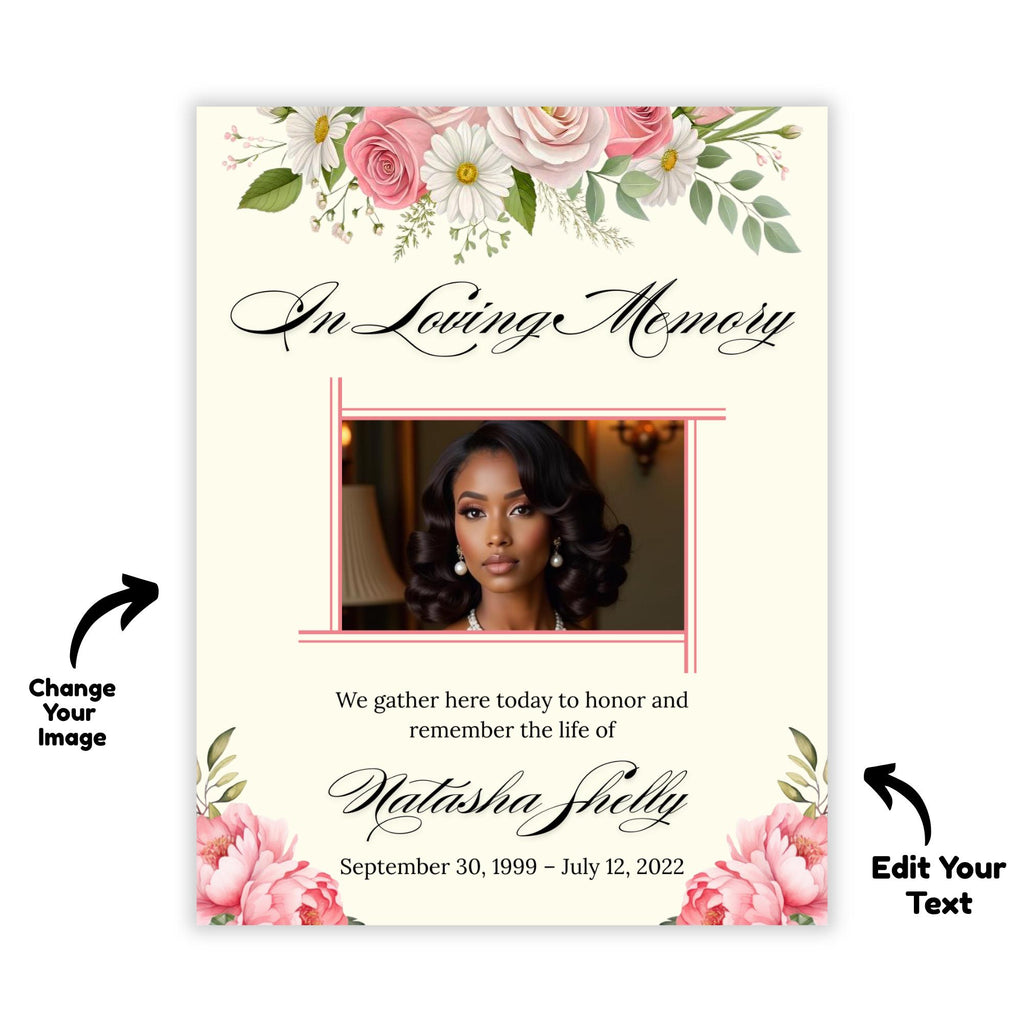 Funeral Invitation Card Canva Editable Template, In Loving Memory Template, Memorial Prayer Card, Printable Funeral Remembrance Card - Editable Memorial Canva Template