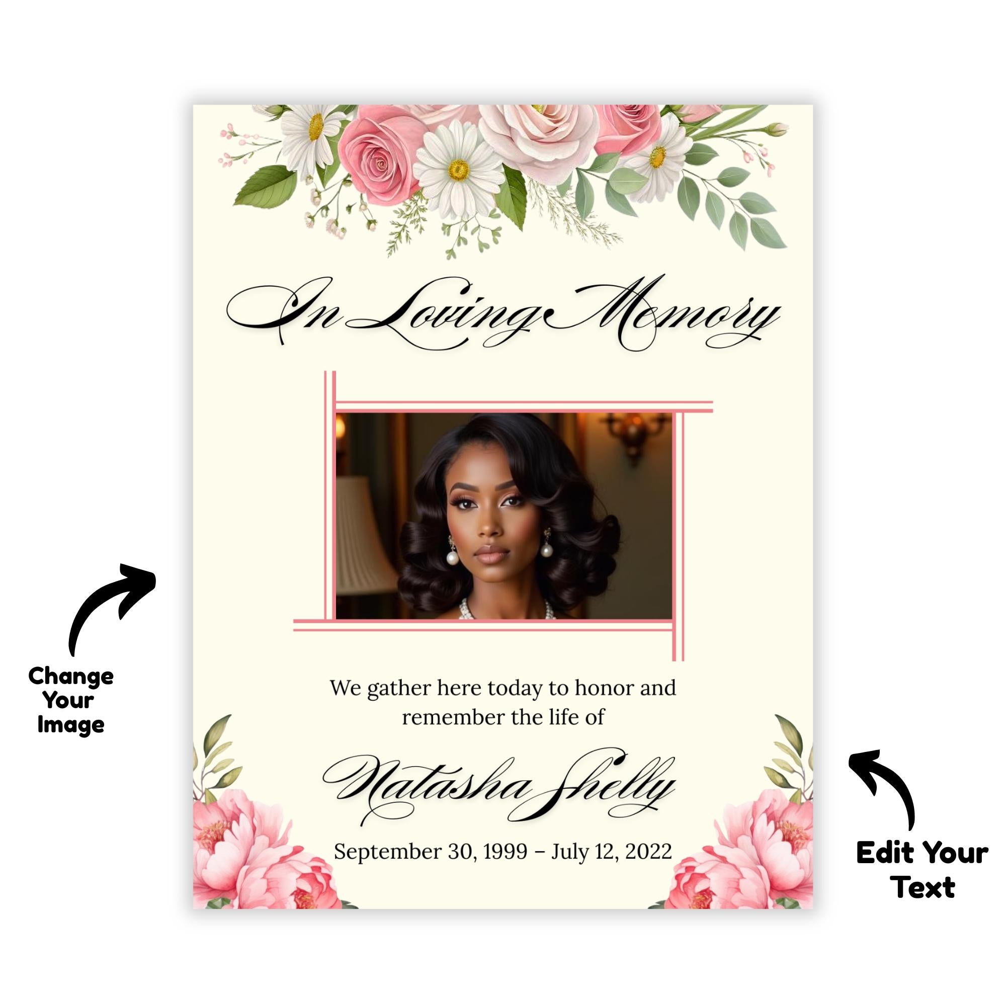 Funeral Invitation Card Canva Editable Template, In Loving Memory Template, Memorial Prayer Card, Printable Funeral Remembrance Card - Editable Memorial Canva Template