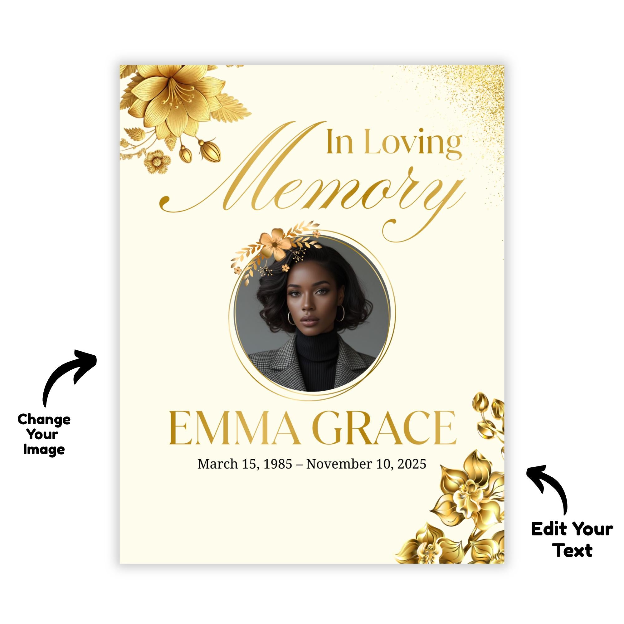 Editable Blush Floral Funeral Program Template, In Loving Memory Template, Memorial Prayer Card, Printable Funeral Remembrance Card - Editable Memorial Canva Template