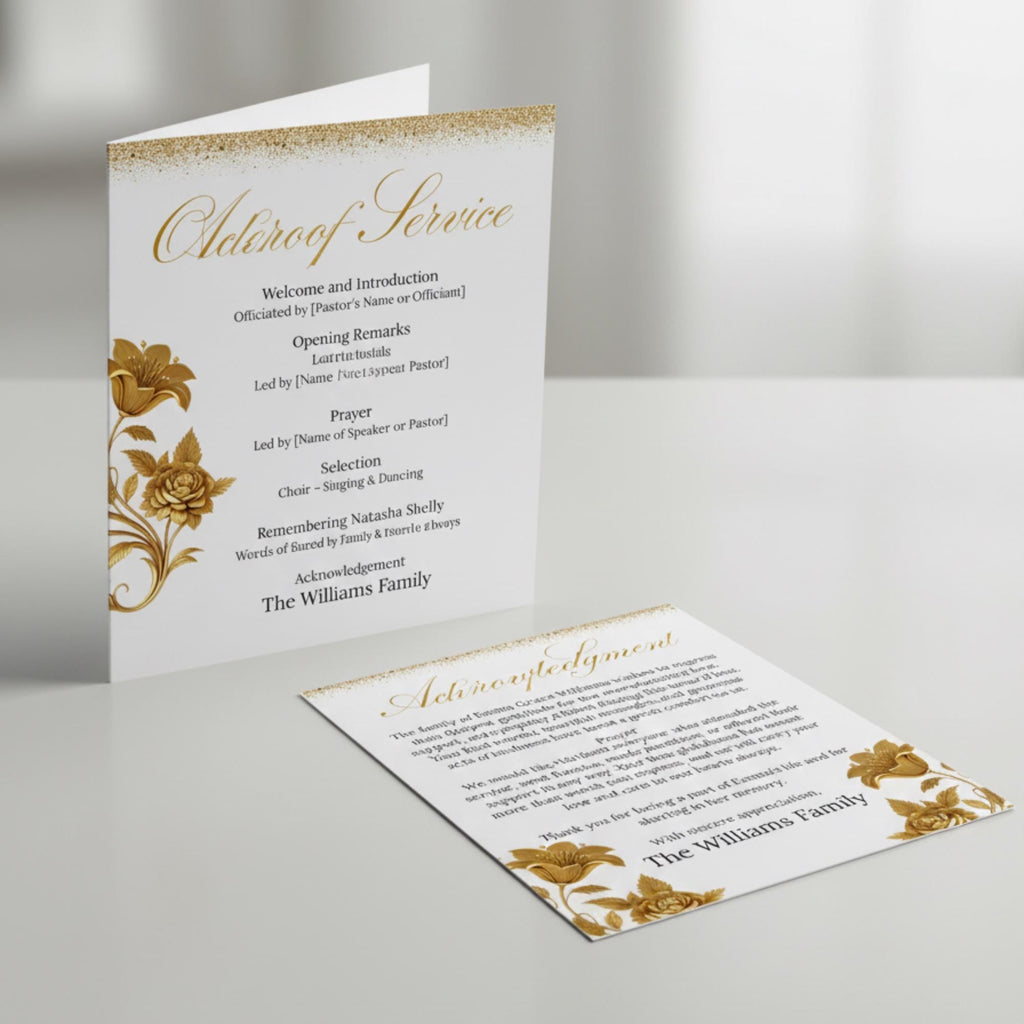 Editable Blush Floral Funeral Program Template, In Loving Memory Template, Memorial Prayer Card, Printable Funeral Remembrance Card - Editable Memorial Canva Template
