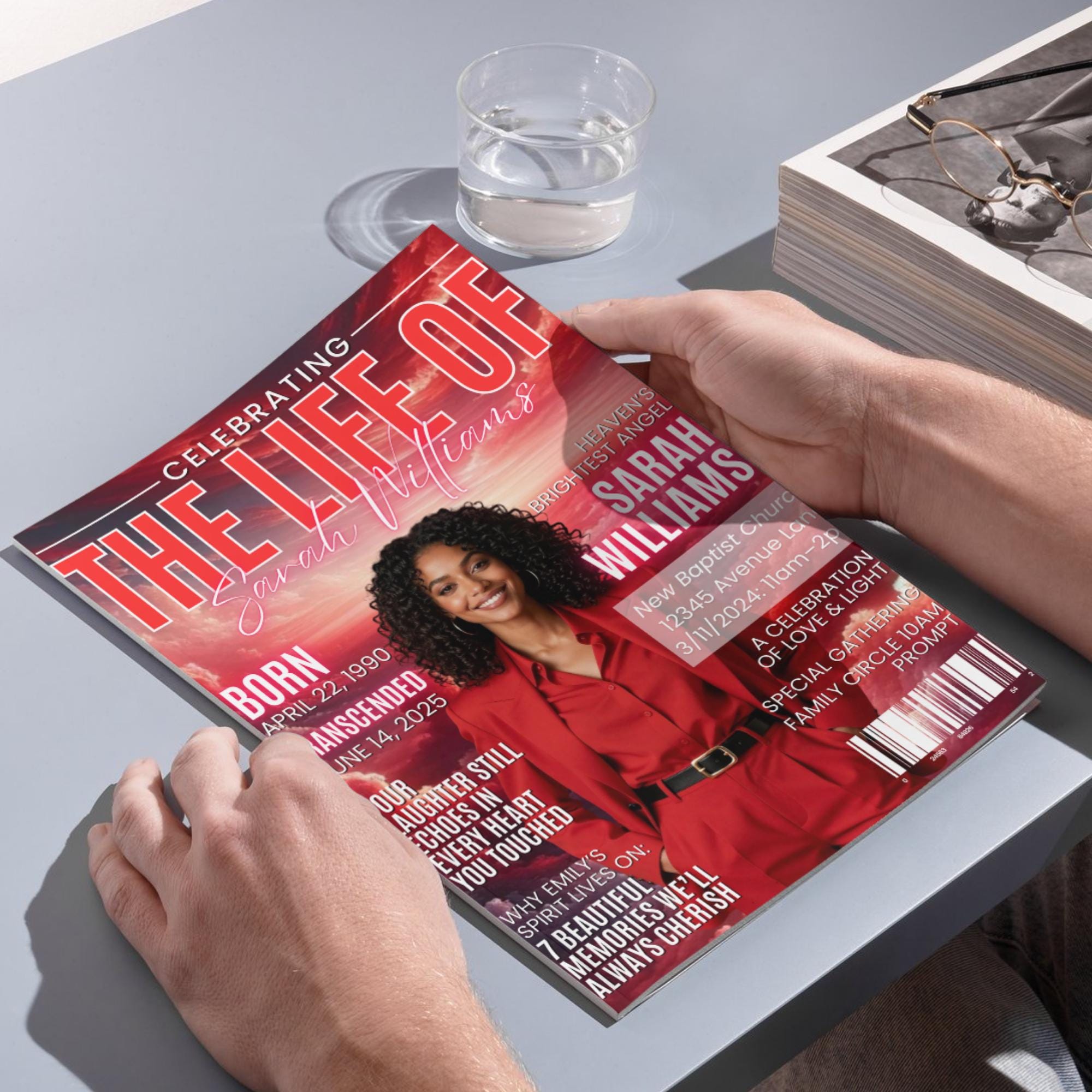 12 Page Red Memorial Essence Magazine Template, Celebration of Life Program Keepsake, Obituary Celebration Of Life Program, Digital Download - Editable Memorial Canva Template
