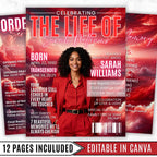 12 Page Red Memorial Essence Magazine Template, Celebration of Life Program Keepsake, Obituary Celebration Of Life Program, Digital Download - Editable Memorial Canva Template