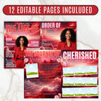 12 Page Red Memorial Essence Magazine Template, Celebration of Life Program Keepsake, Obituary Celebration Of Life Program, Digital Download - Editable Memorial Canva Template