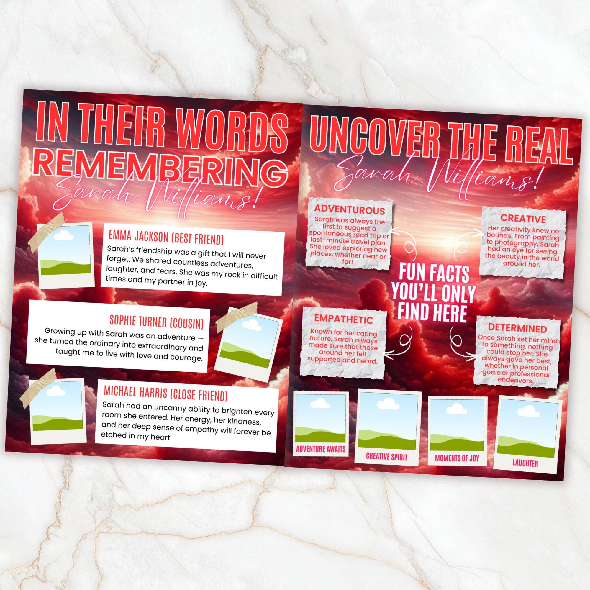 12 Page Red Memorial Essence Magazine Template, Celebration of Life Program Keepsake, Obituary Celebration Of Life Program, Digital Download - Editable Memorial Canva Template