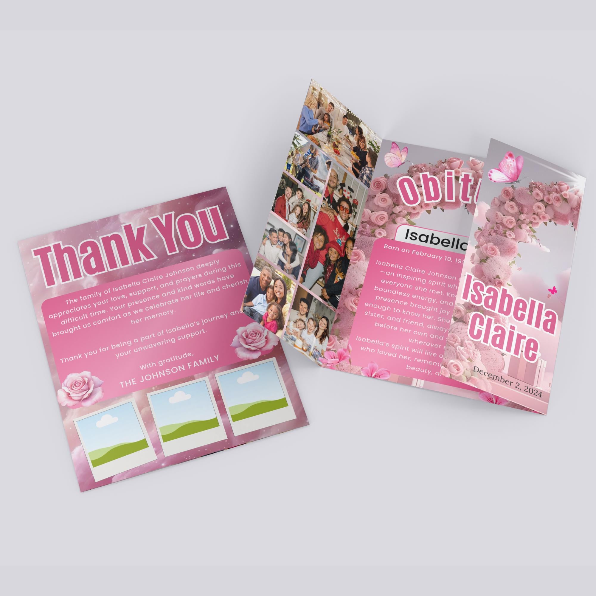 Angel Wings Pink Gatefold Funeral Program, In Loving Memory Template, Memorial Gatefold Program, Celebration of Life Funeral Brochure - Editable Memorial Canva Template