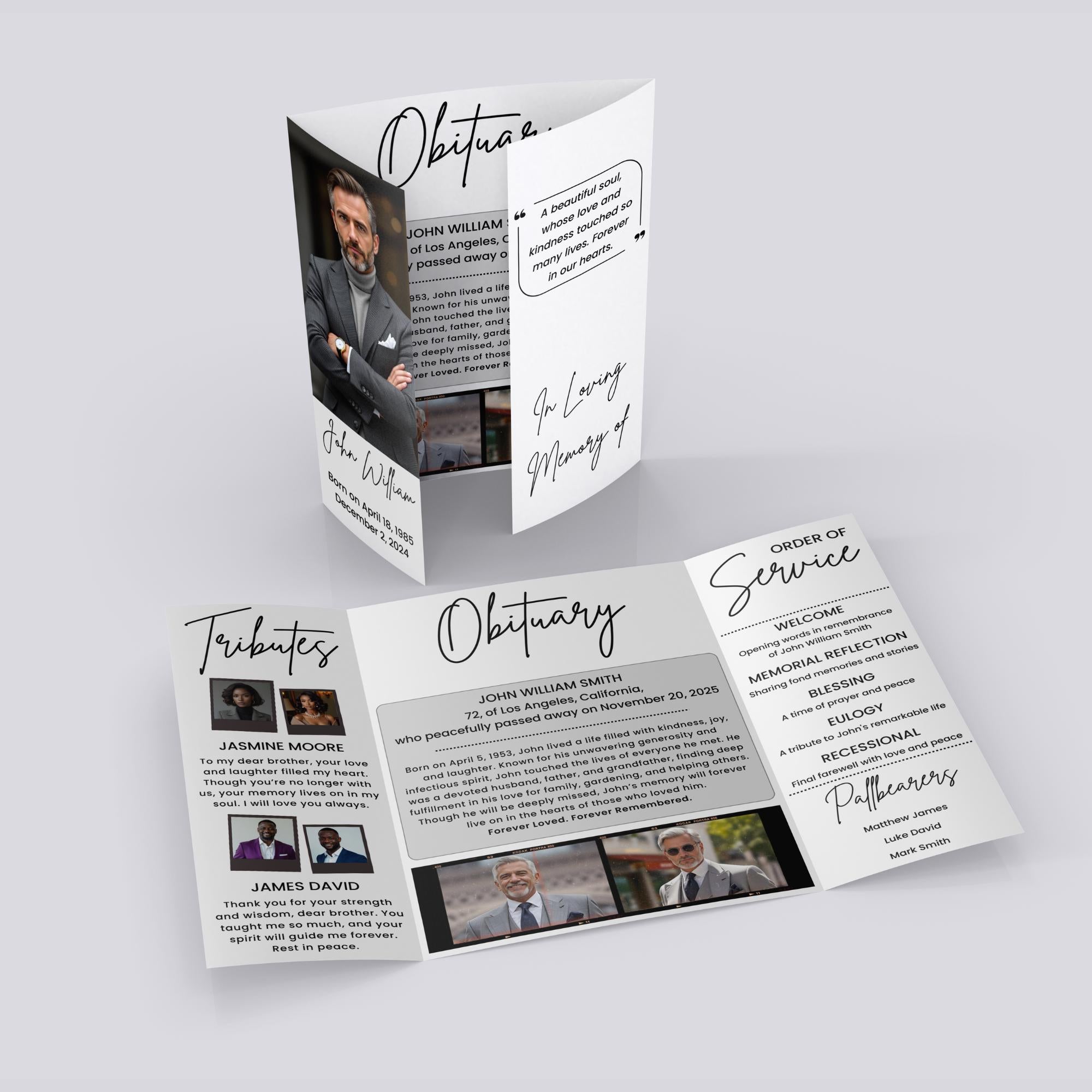 Minimalist Gatefold Funeral Program Template, In Loving Memory Canva Template, Memorial Gatefold Program, Personalized Tribute Booklet - Editable Memorial Canva Template