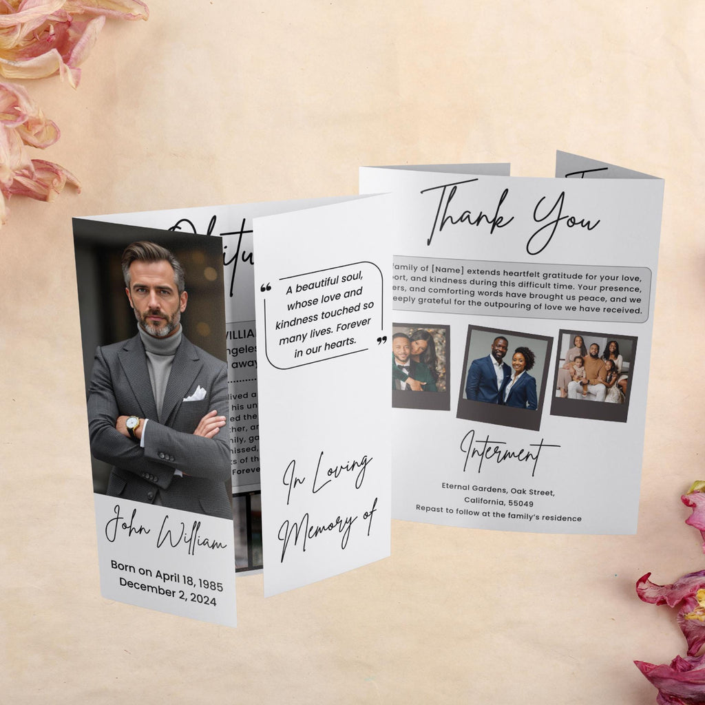 Minimalist Gatefold Funeral Program Template, In Loving Memory Canva Template, Memorial Gatefold Program, Personalized Tribute Booklet - Editable Memorial Canva Template
