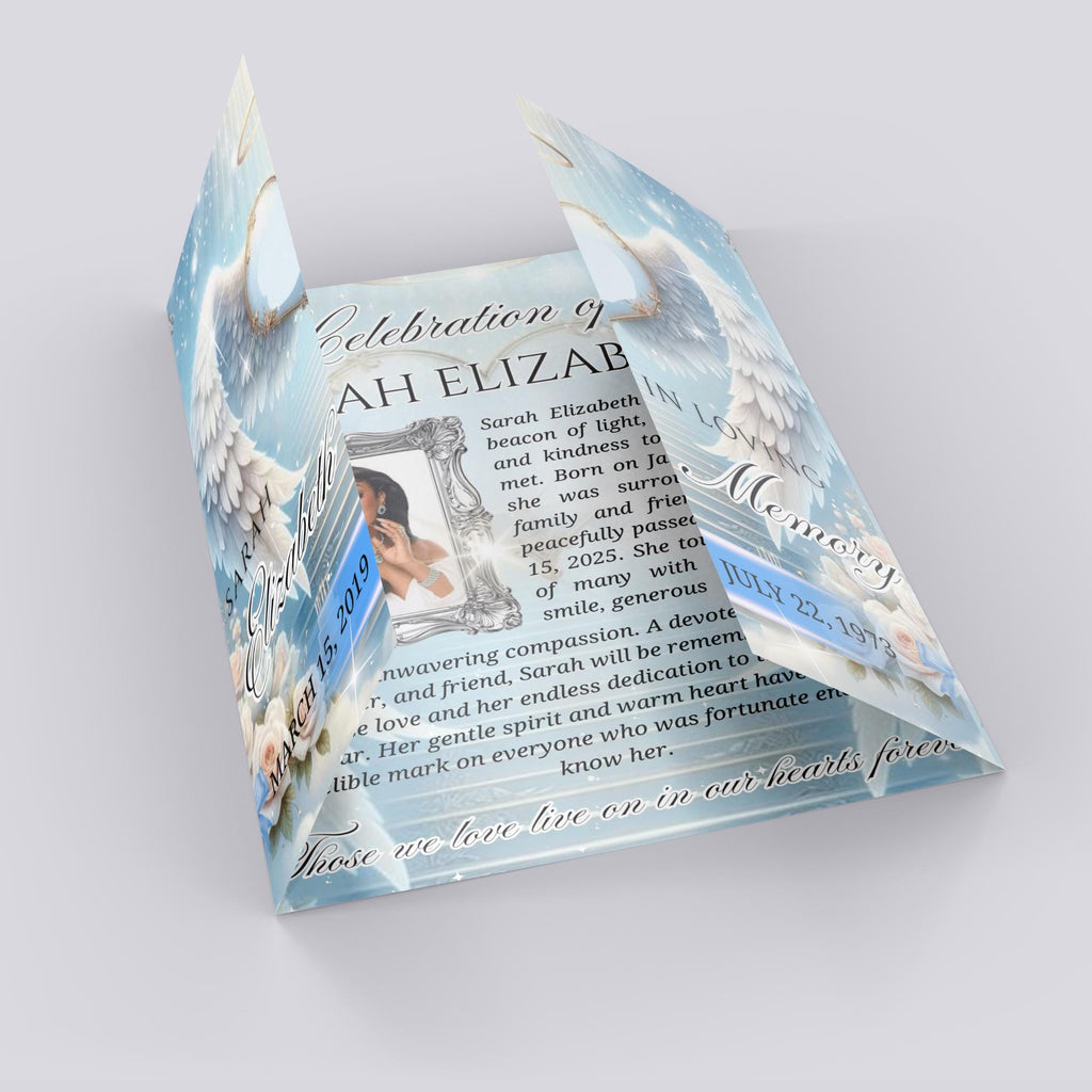 Angel Wings Gatefold Funeral Program, In Loving Memory Canva Template, Memorial Gatefold Program, Celebration of Life Funeral Brochure - Editable Memorial Canva Template