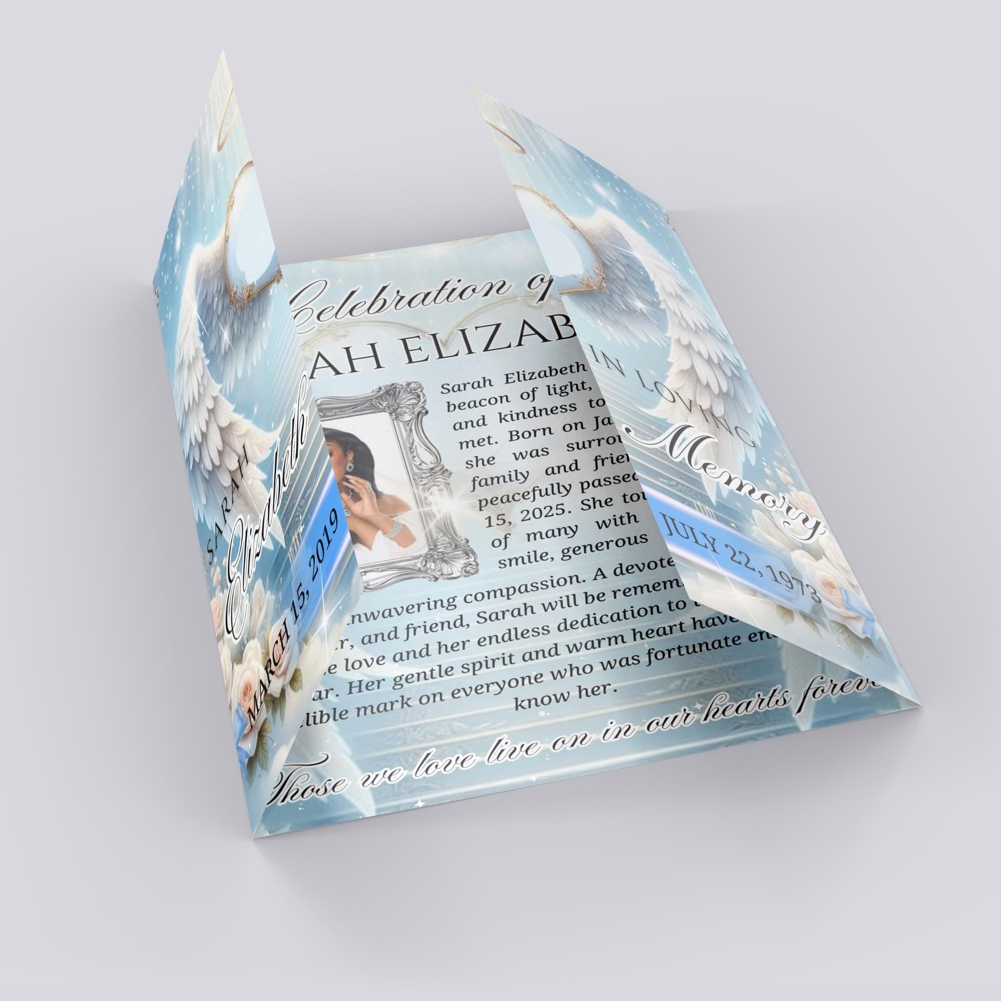Angel Wings Gatefold Funeral Program, In Loving Memory Canva Template, Memorial Gatefold Program, Celebration of Life Funeral Brochure - Editable Memorial Canva Template