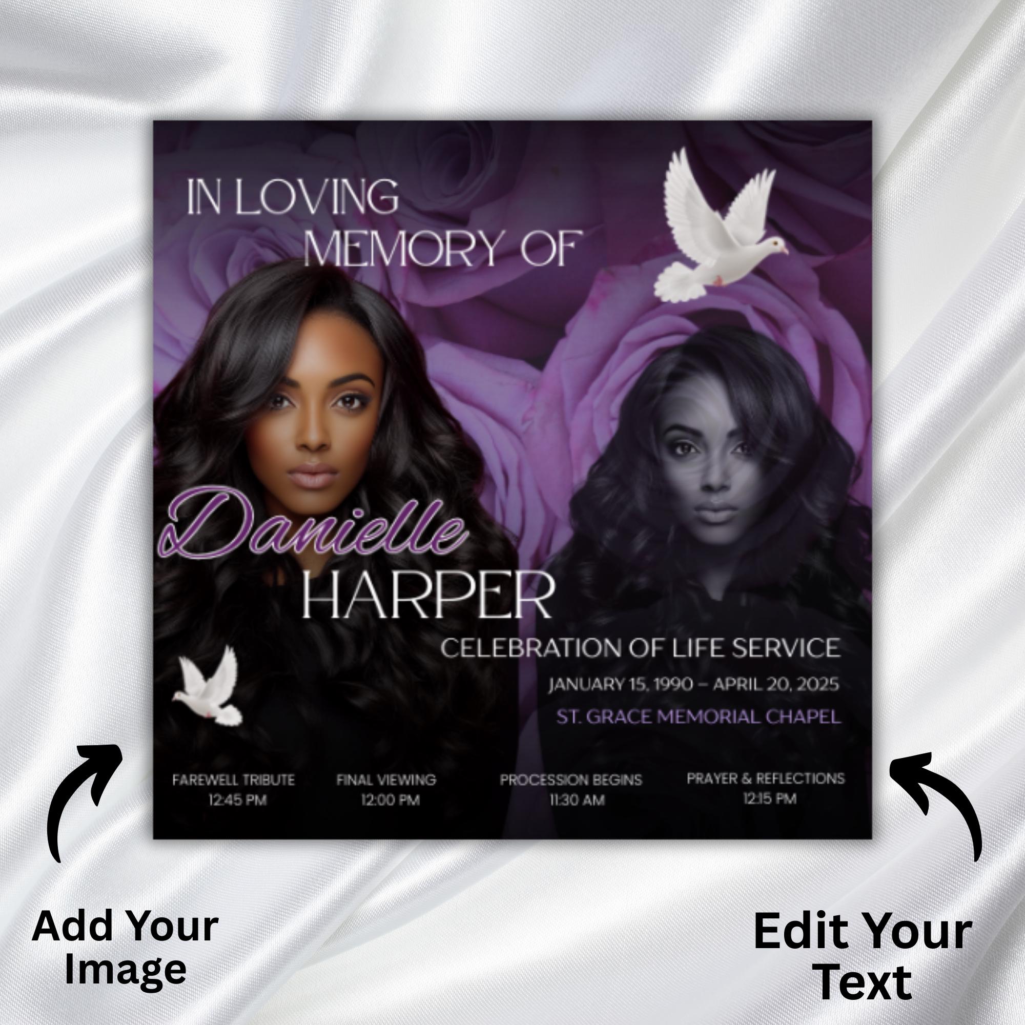 07 In Loving Memory Flyer Canva Editable Template, Memorial Remembrance Flyer, Rest In Peace, Forever In Our Memories, Digital Download - Editable Memorial Canva Template
