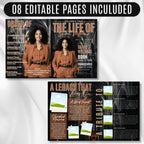 08 Pages Tabloid Black Funeral Program Template, Bi-Fold Funeral Program, In Loving Memory, Obituary Celebration Of Life Program - Editable Memorial Canva Template