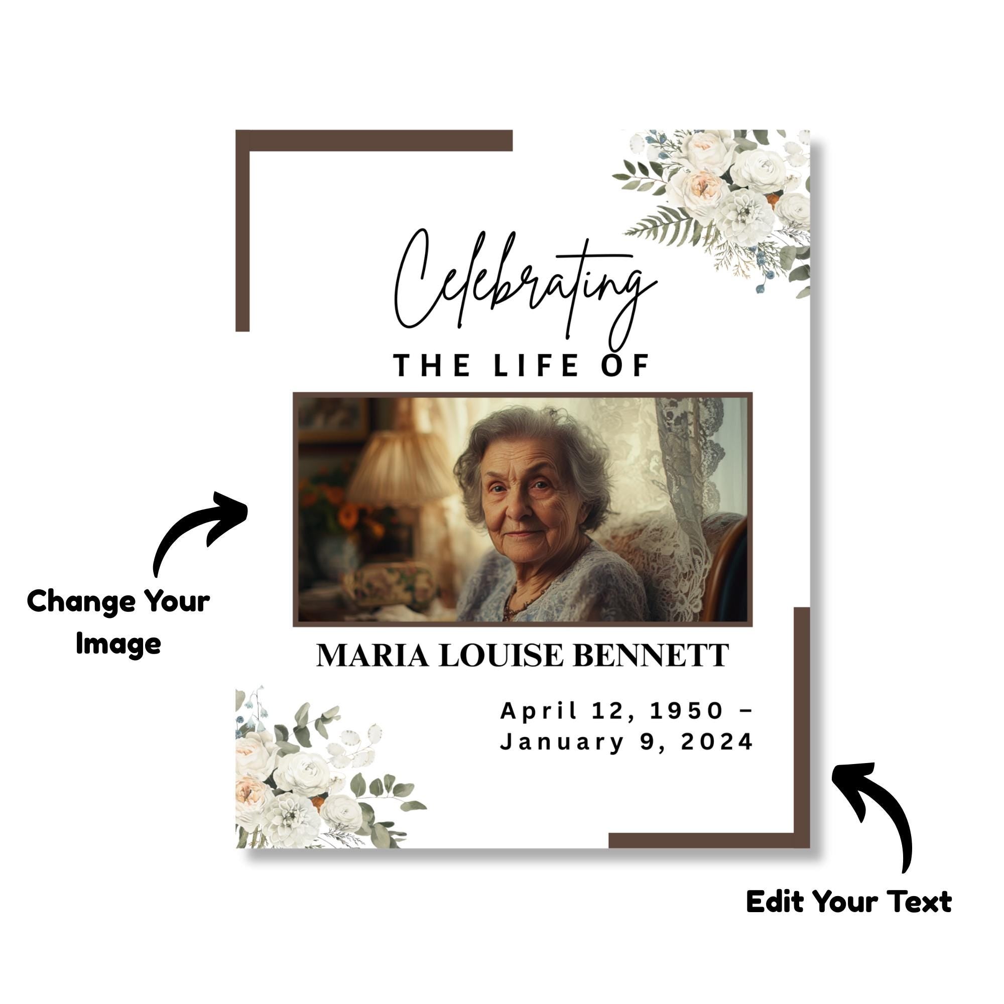 Memorial Funeral Welcome Sign Template, In Loving Memory Template, Editable Celebration of Life Poster, Printable Funeral Remembrance Card - Editable Memorial Canva Template