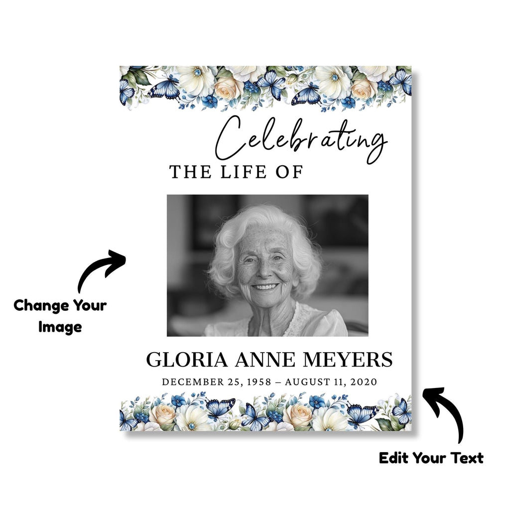 Memorial Funeral Welcome Sign Template, In Loving Memory Template, Editable Celebration of Life Poster, Printable Funeral Remembrance Card - Editable Memorial Canva Template