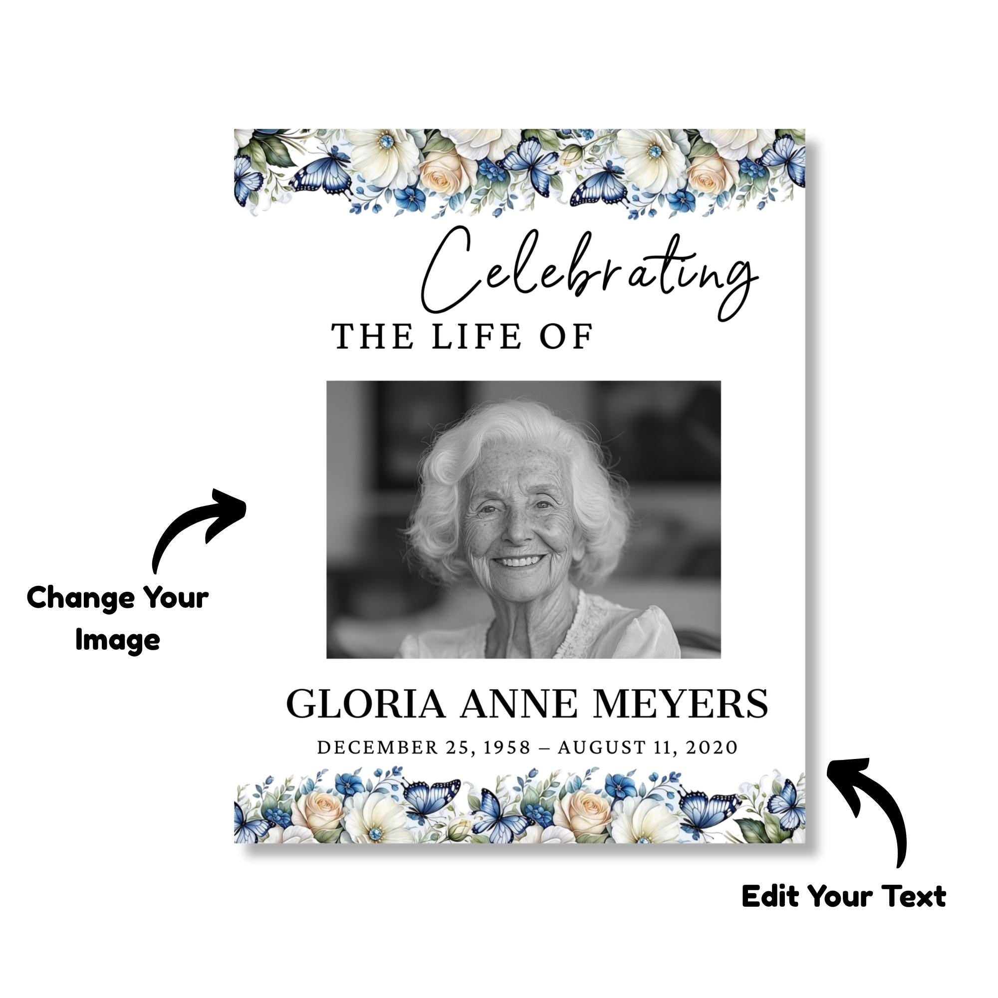 Memorial Funeral Welcome Sign Template, In Loving Memory Template, Editable Celebration of Life Poster, Printable Funeral Remembrance Card - Editable Memorial Canva Template