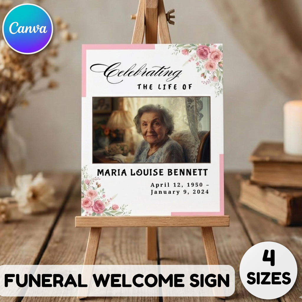 Memorial Funeral Welcome Sign Template, In Loving Memory Template, Editable Celebration of Life Poster, Printable Funeral Remembrance Card - Editable Memorial Canva Template