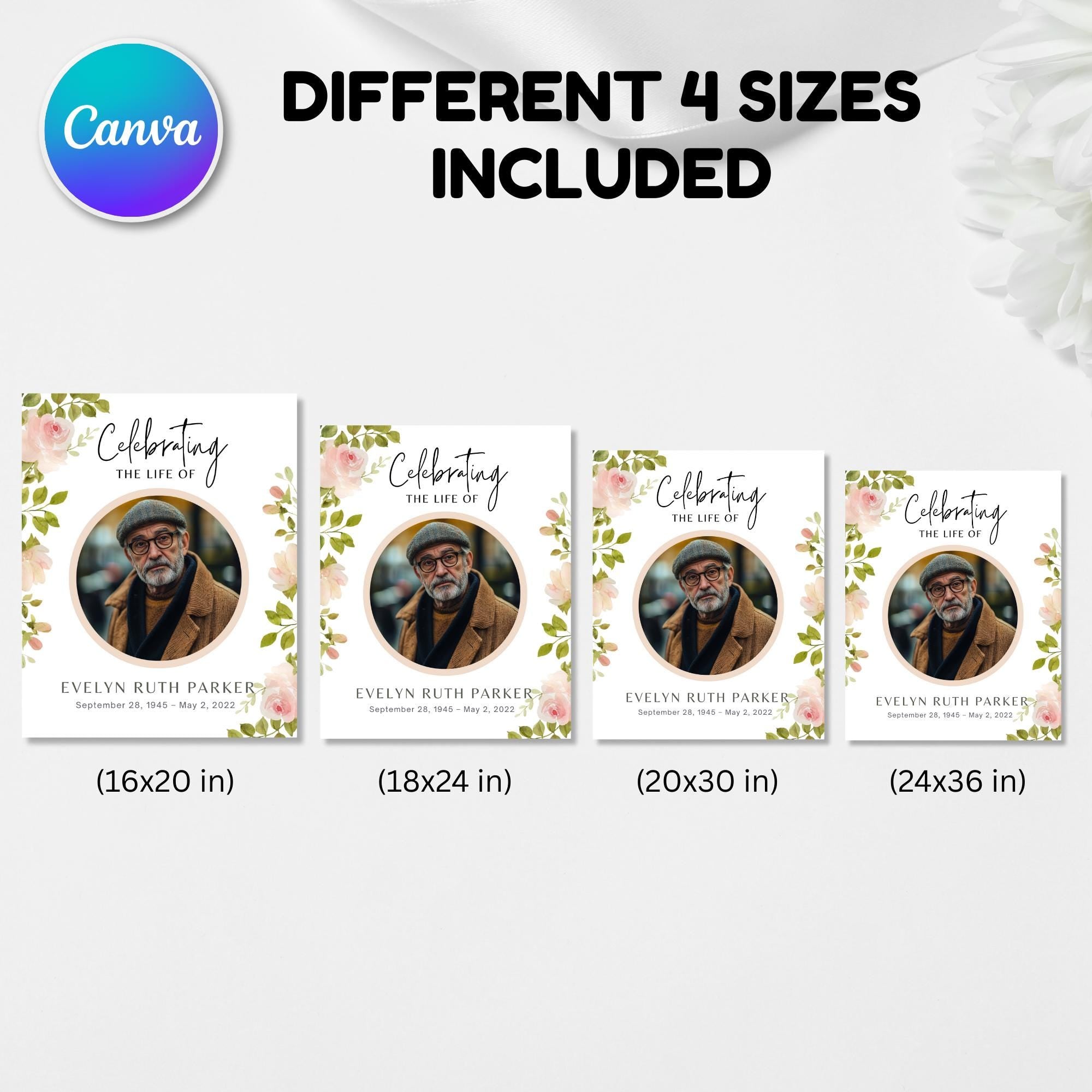 Memorial Funeral Welcome Sign Template, In Loving Memory Template, Editable Celebration of Life Poster, Printable Funeral Remembrance Card - Editable Memorial Canva Template