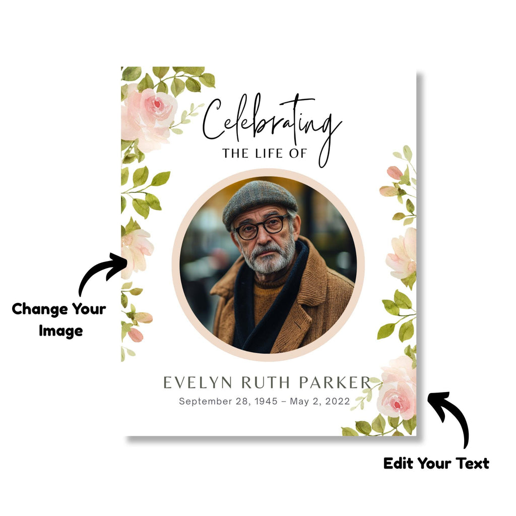 Memorial Funeral Welcome Sign Template, In Loving Memory Template, Editable Celebration of Life Poster, Printable Funeral Remembrance Card - Editable Memorial Canva Template