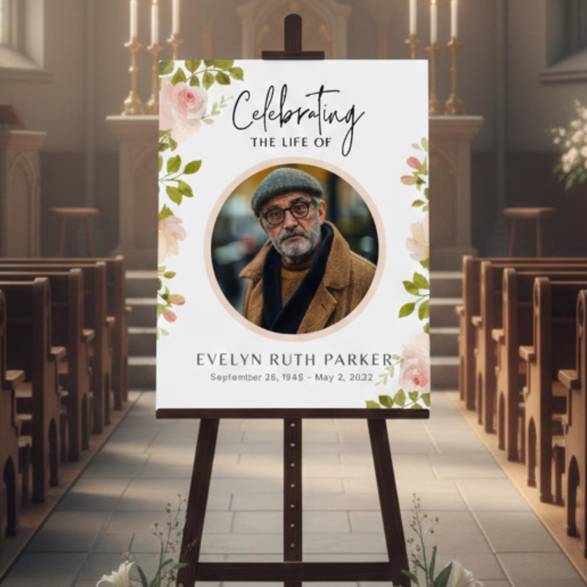 Memorial Funeral Welcome Sign Template, In Loving Memory Template, Editable Celebration of Life Poster, Printable Funeral Remembrance Card - Editable Memorial Canva Template