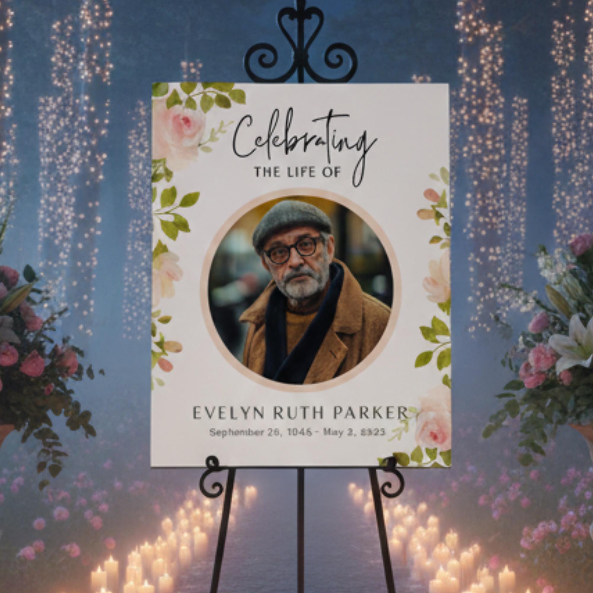 Memorial Funeral Welcome Sign Template, In Loving Memory Template, Editable Celebration of Life Poster, Printable Funeral Remembrance Card - Editable Memorial Canva Template