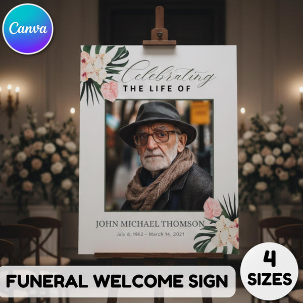 Memorial Funeral Welcome Sign Template, In Loving Memory Template, Editable Celebration of Life Poster, Printable Funeral Remembrance Card - Editable Memorial Canva Template