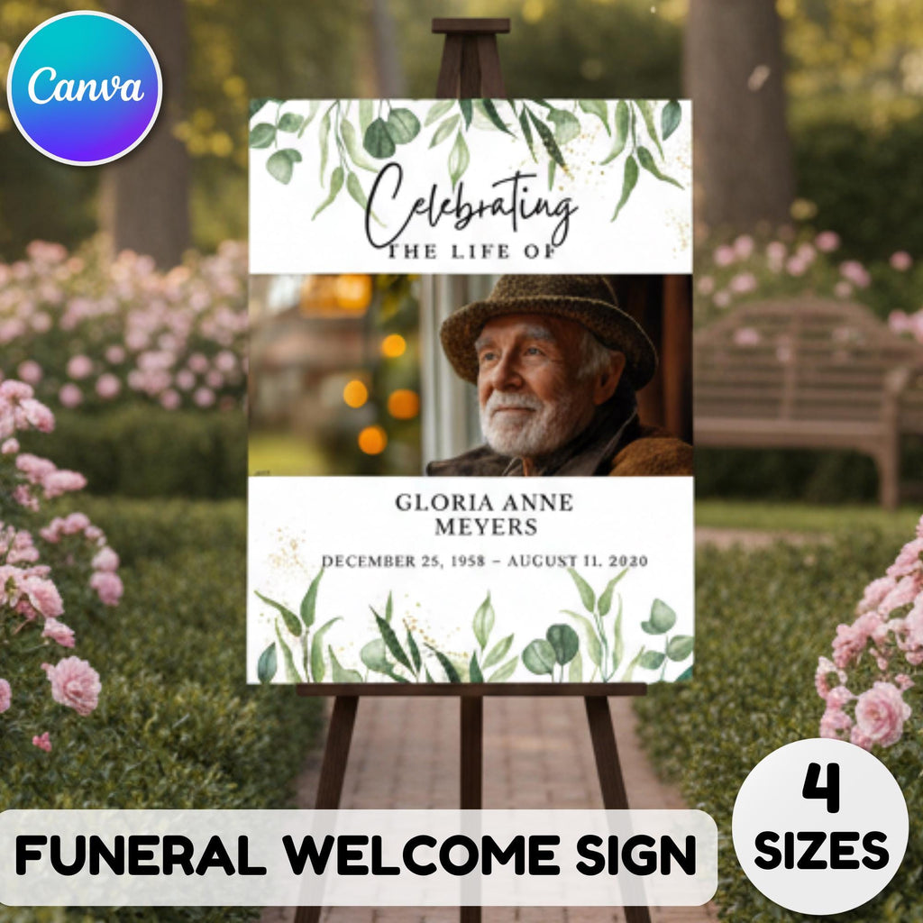 Memorial Funeral Welcome Sign Template, In Loving Memory Template, Editable Celebration of Life Poster, Printable Funeral Remembrance Card - Editable Memorial Canva Template