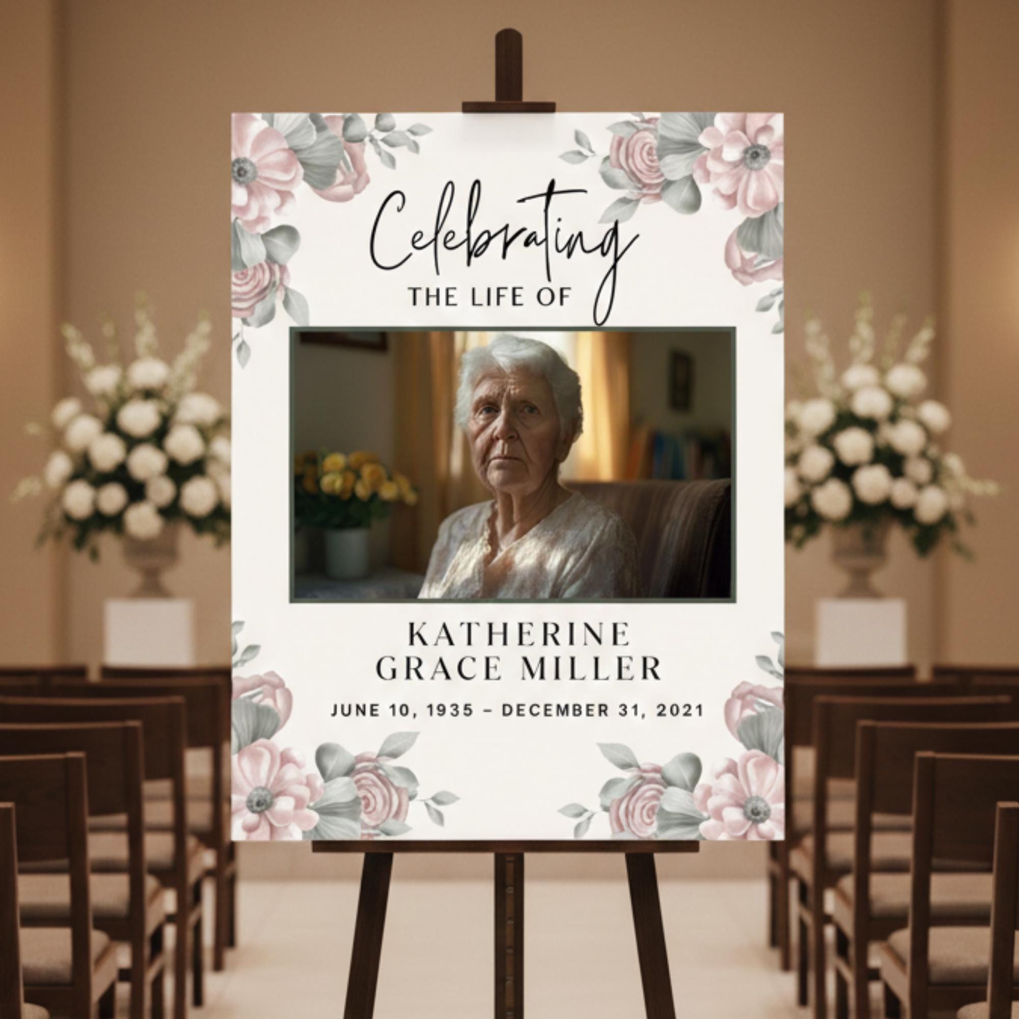 Memorial Funeral Welcome Sign Template, In Loving Memory Template, Editable Celebration of Life Poster, Printable Funeral Remembrance Card - Editable Memorial Canva Template