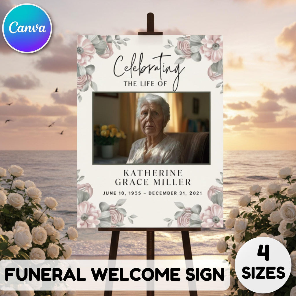 Memorial Funeral Welcome Sign Template, In Loving Memory Template, Editable Celebration of Life Poster, Printable Funeral Remembrance Card - Editable Memorial Canva Template