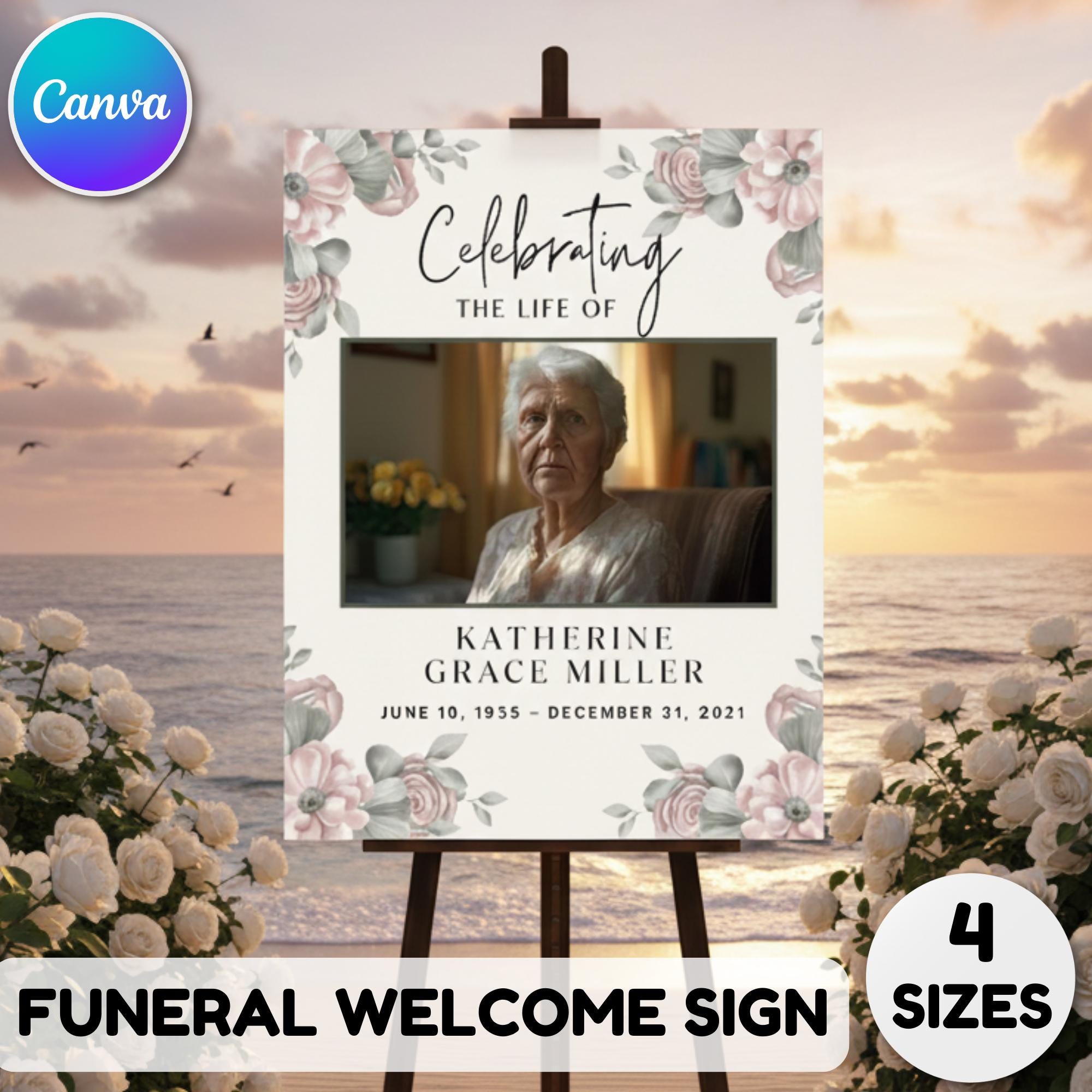 Memorial Funeral Welcome Sign Template, In Loving Memory Template, Editable Celebration of Life Poster, Printable Funeral Remembrance Card - Editable Memorial Canva Template