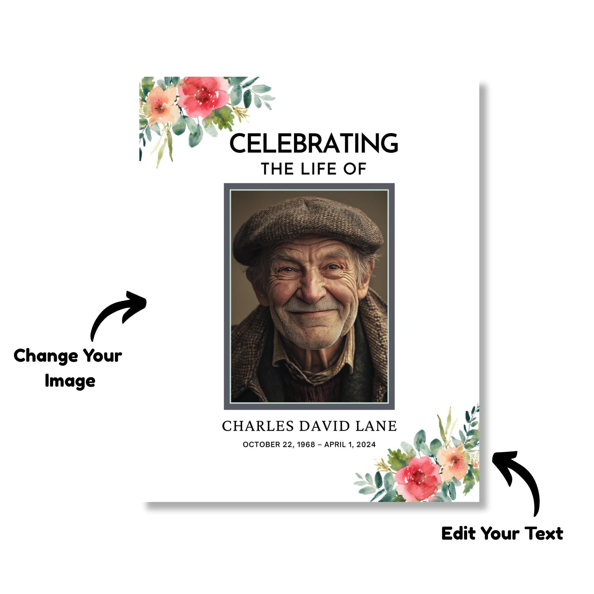 Memorial Funeral Welcome Sign Template, In Loving Memory Template, Editable Celebration of Life Poster, Printable Funeral Remembrance Card - Editable Memorial Canva Template