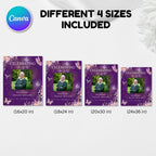 Memorial Purple Funeral Welcome Sign Template, In Loving Memory Template, Editable Celebration of Life Poster, Printable Remembrance Card - Editable Memorial Canva Template