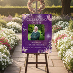 Memorial Purple Funeral Welcome Sign Template, In Loving Memory Template, Editable Celebration of Life Poster, Printable Remembrance Card - Editable Memorial Canva Template
