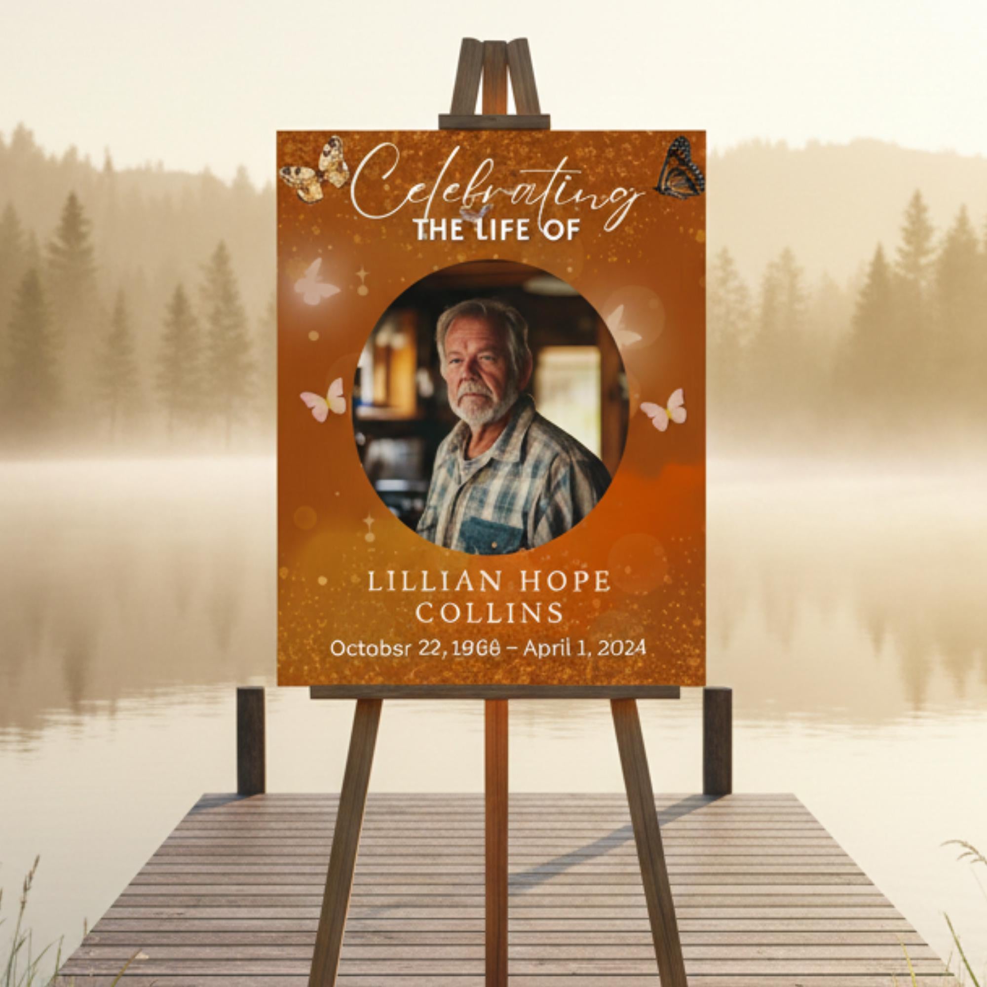 Memorial Brown Funeral Welcome Sign Template, In Loving Memory Template, Editable Celebration of Life Poster, Printable Remembrance Card - Editable Memorial Canva Template
