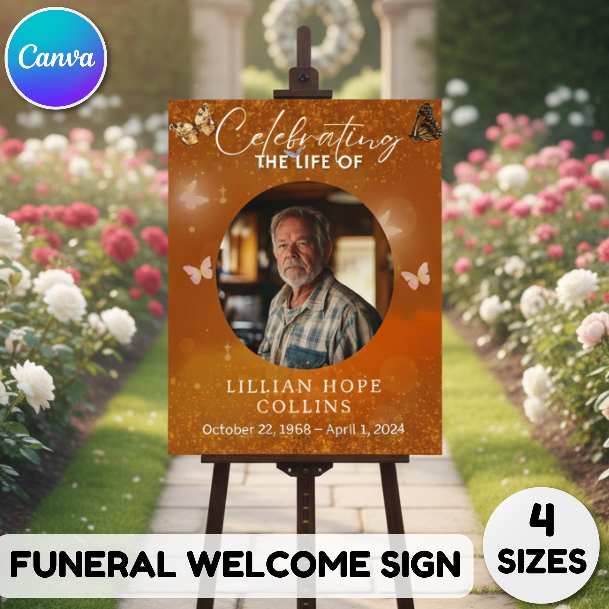 Memorial Brown Funeral Welcome Sign Template, In Loving Memory Template, Editable Celebration of Life Poster, Printable Remembrance Card - Editable Memorial Canva Template