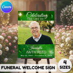 Memorial Green Funeral Welcome Sign Template, In Loving Memory Template, Editable Celebration of Life Poster, Printable Remembrance Card - Editable Memorial Canva Template