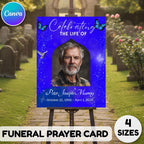 Memorial Blue Funeral Welcome Sign Template, In Loving Memory Template, Editable Celebration of Life Poster, Printable Remembrance Card - Editable Memorial Canva Template