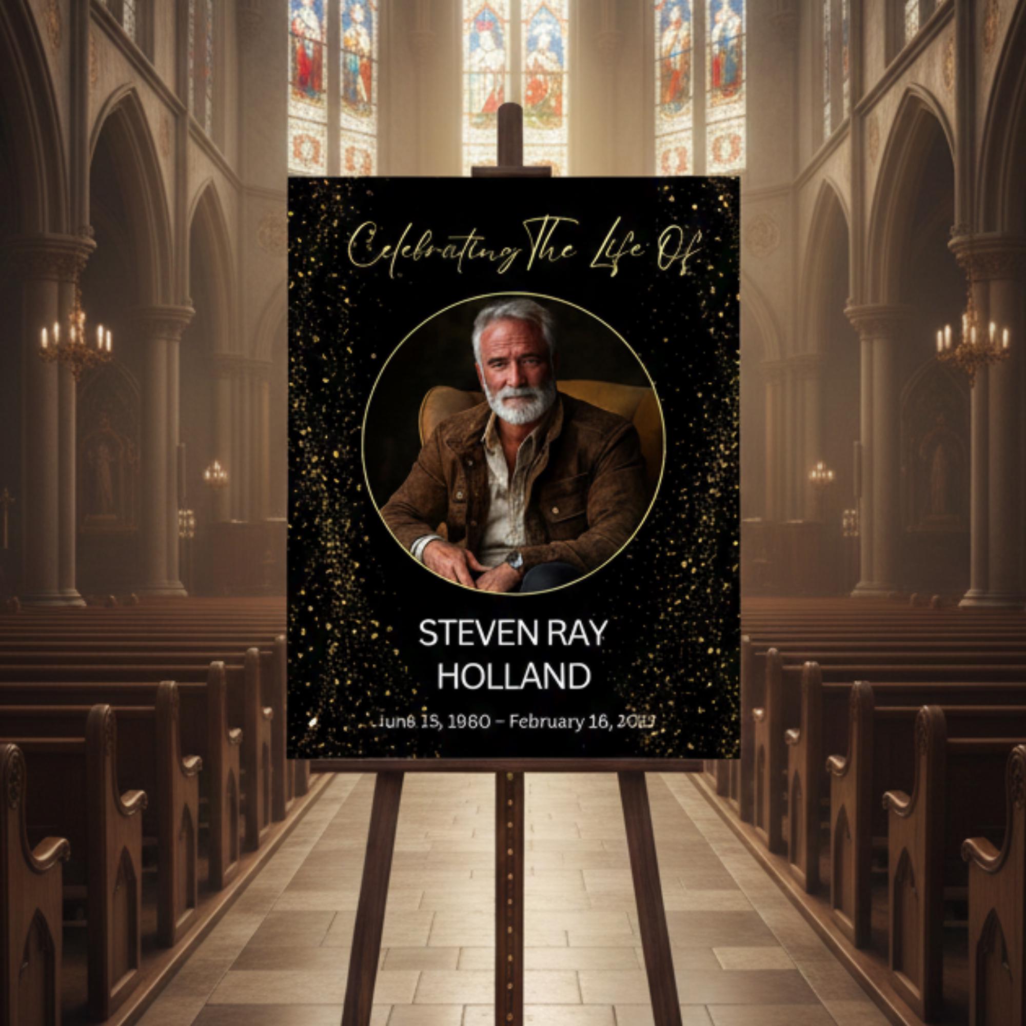 Memorial Black Funeral Welcome Sign Template, In Loving Memory Template, Editable Celebration of Life Poster, Printable Remembrance Card - Editable Memorial Canva Template