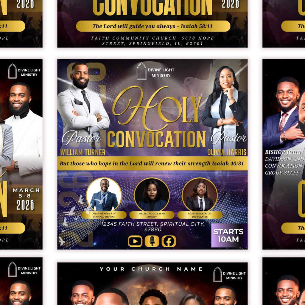 02 Holy Convocation Flyers Canva Editable Tmplate, Sunday Church Flyer, Religious Event Flyer, Praise and Worship, Digital Download - Editable Memorial Canva Template