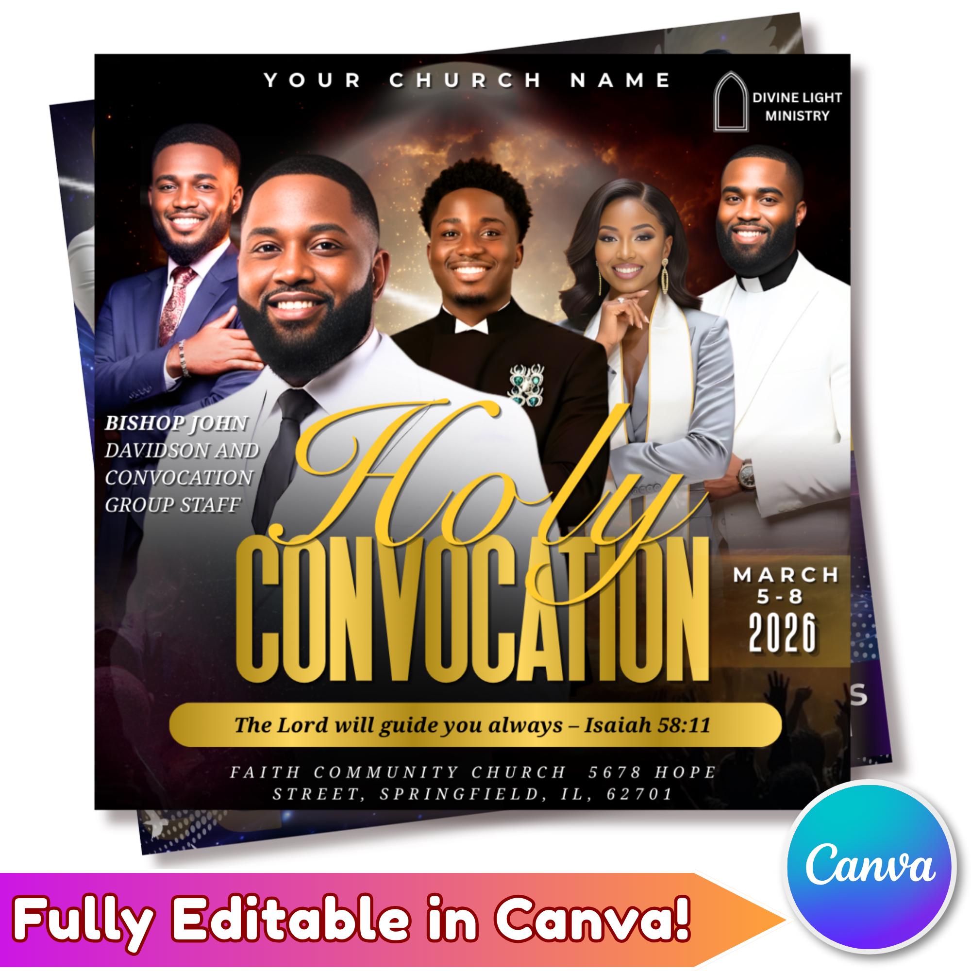 02 Holy Convocation Flyers Canva Editable Tmplate, Sunday Church Flyer, Religious Event Flyer, Praise and Worship, Digital Download - Editable Memorial Canva Template