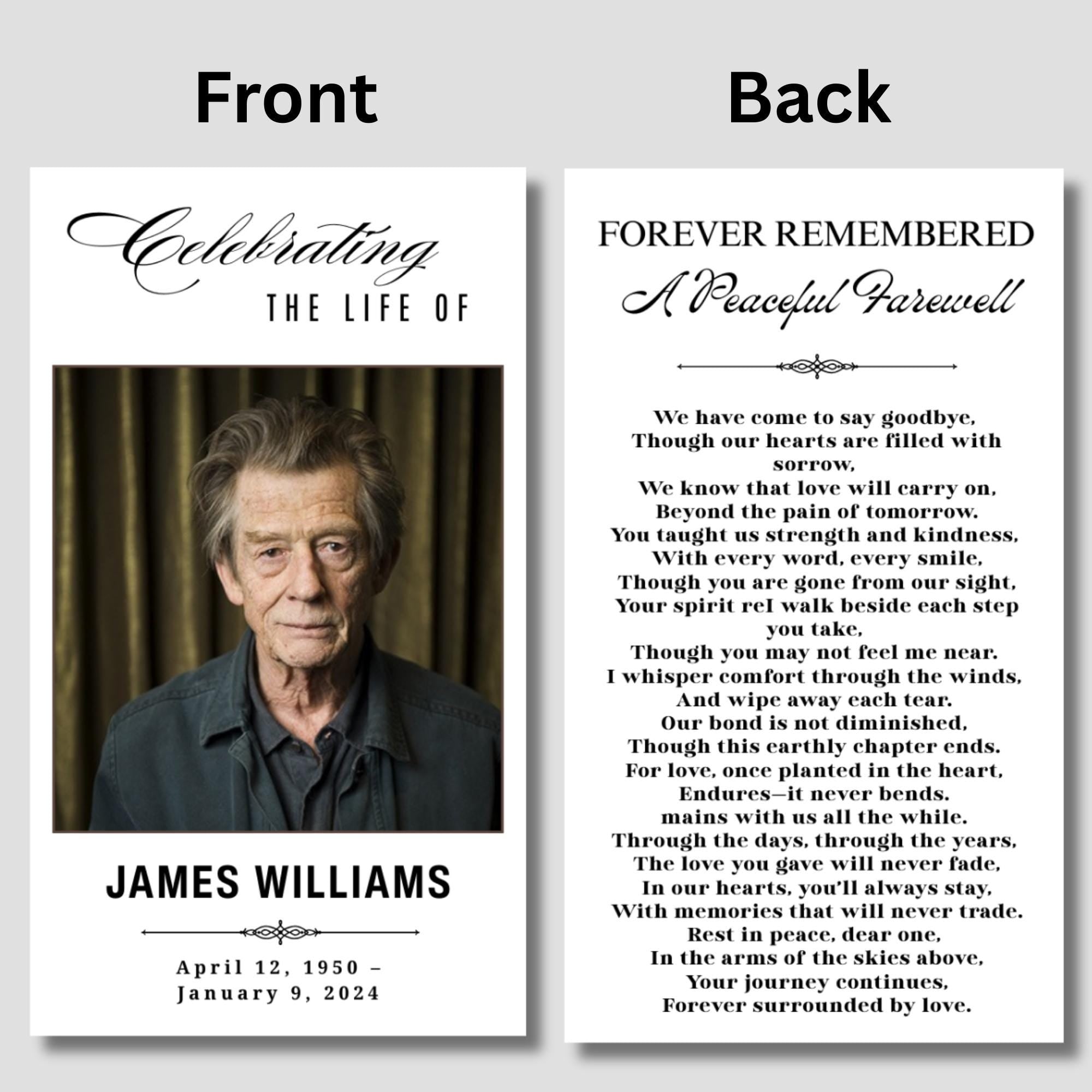 Funeral Prayer Card Canva Editable Template, In Loving Memory Template, Memorial Prayer Card, Printable Funeral Remembrance Card - Editable Memorial Canva Template