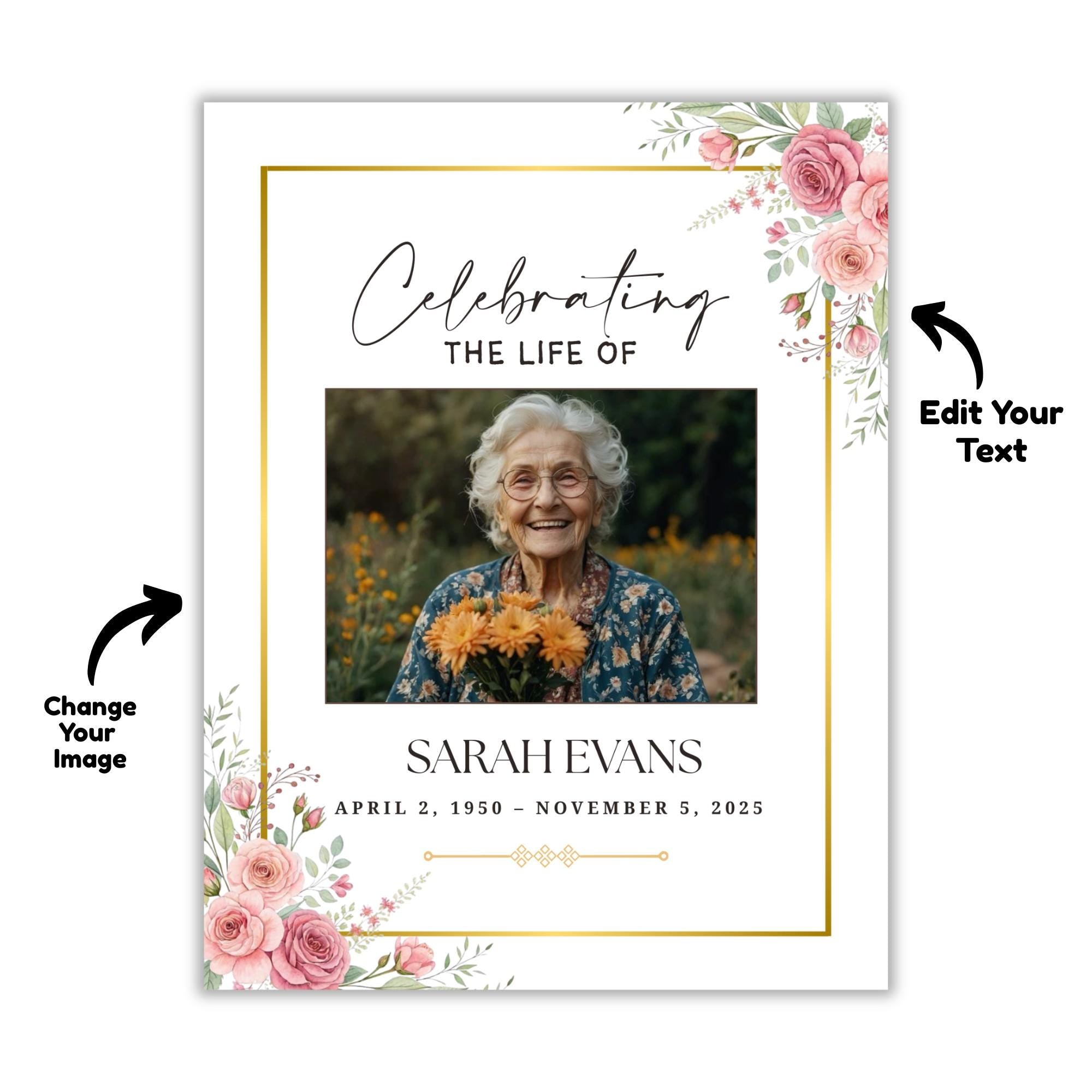 Funeral Prayer Card Canva Editable Template, In Loving Memory Template, Memorial Prayer Card, Printable Funeral Remembrance Card - Editable Memorial Canva Template