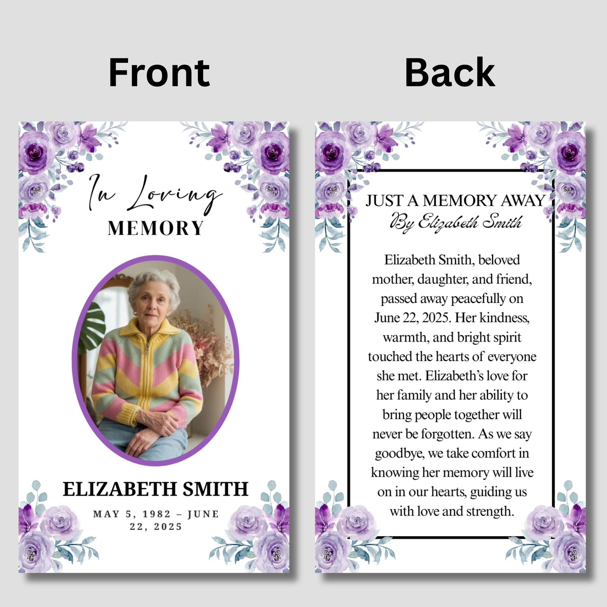 Funeral Prayer Card Canva Editable Template, In Loving Memory Template, Memorial Prayer Card, Printable Funeral Remembrance Card - Editable Memorial Canva Template