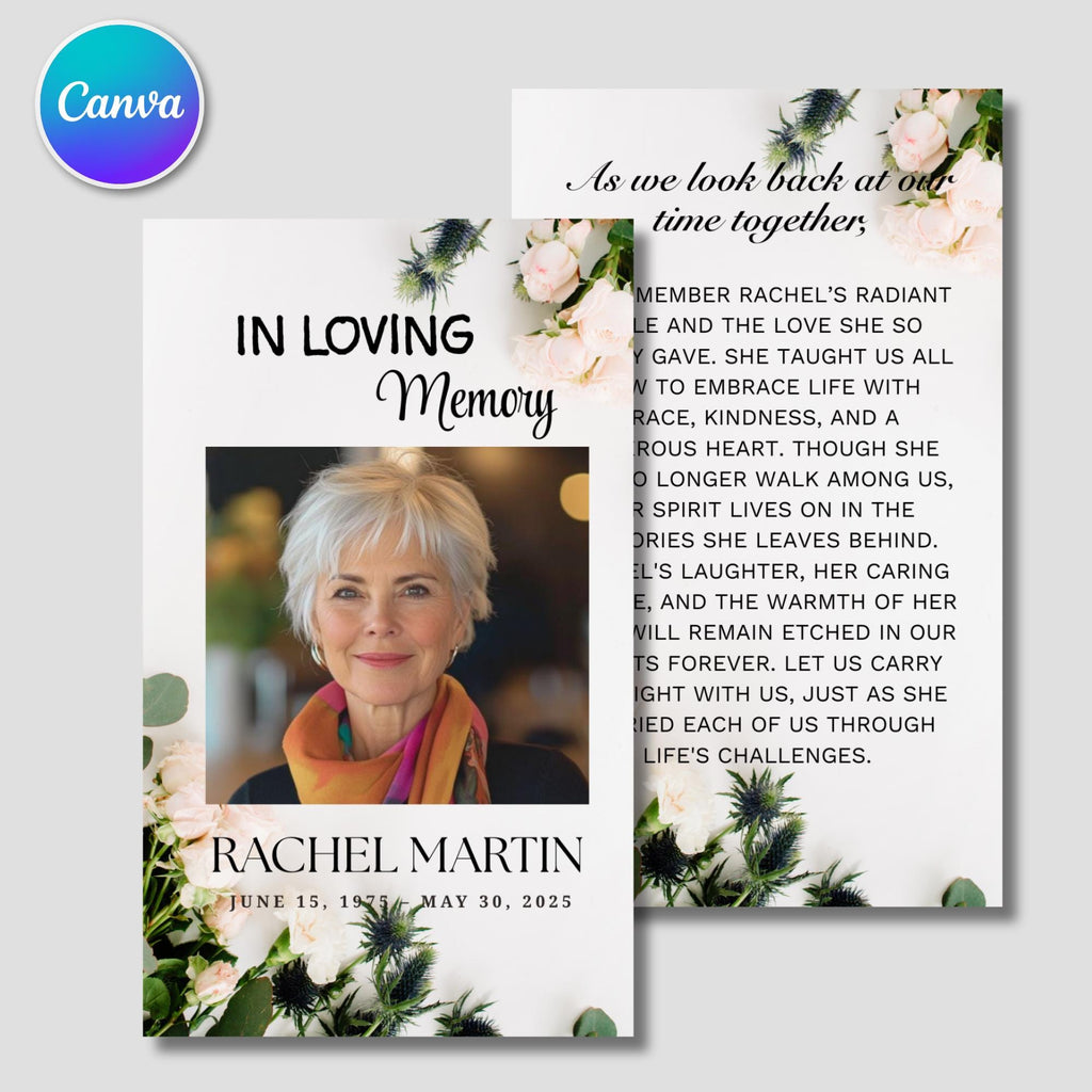 Funeral Prayer Card Canva Editable Template, In Loving Memory Template, Memorial Prayer Card, Printable Funeral Remembrance Card - Editable Memorial Canva Template