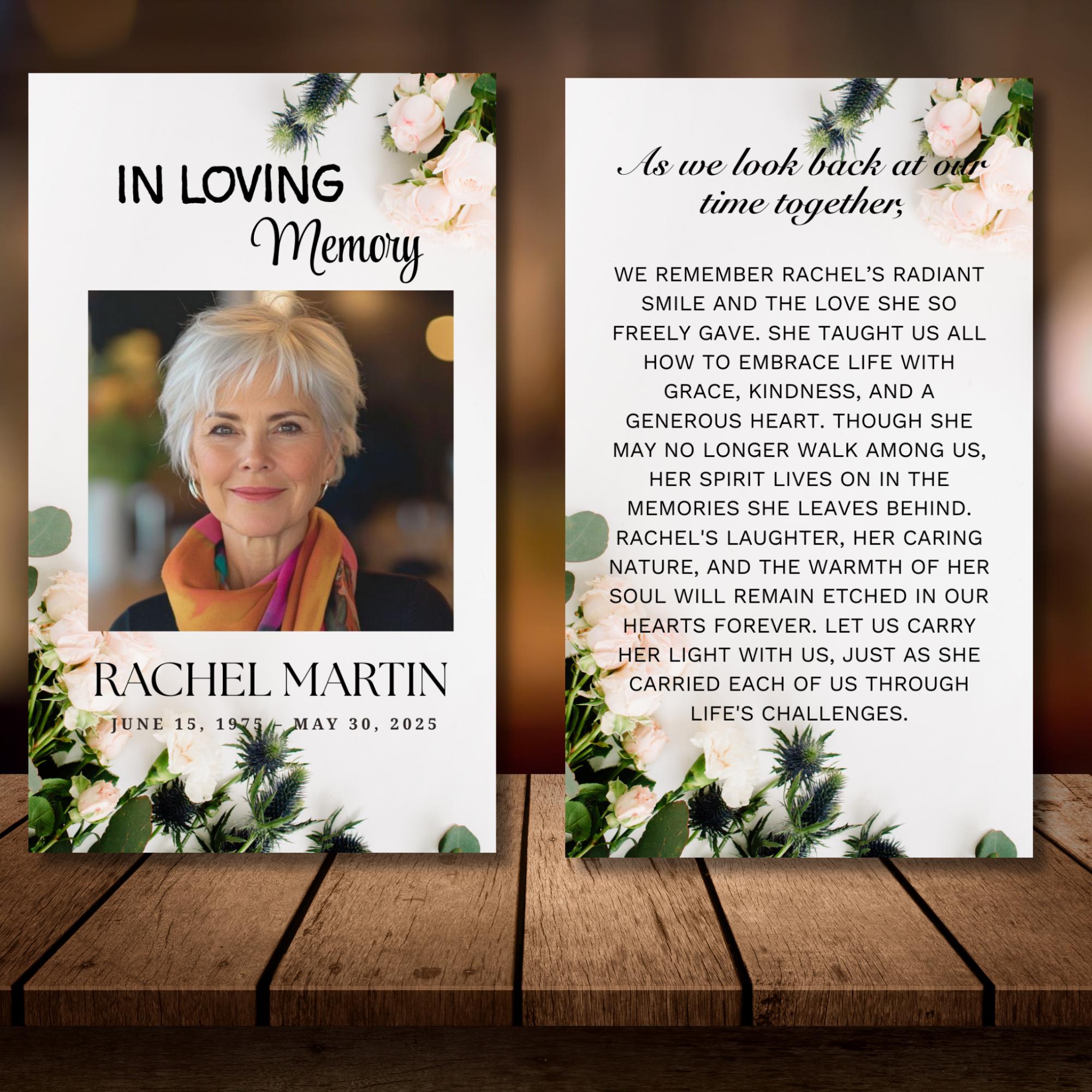 Funeral Prayer Card Canva Editable Template, In Loving Memory Template, Memorial Prayer Card, Printable Funeral Remembrance Card - Editable Memorial Canva Template