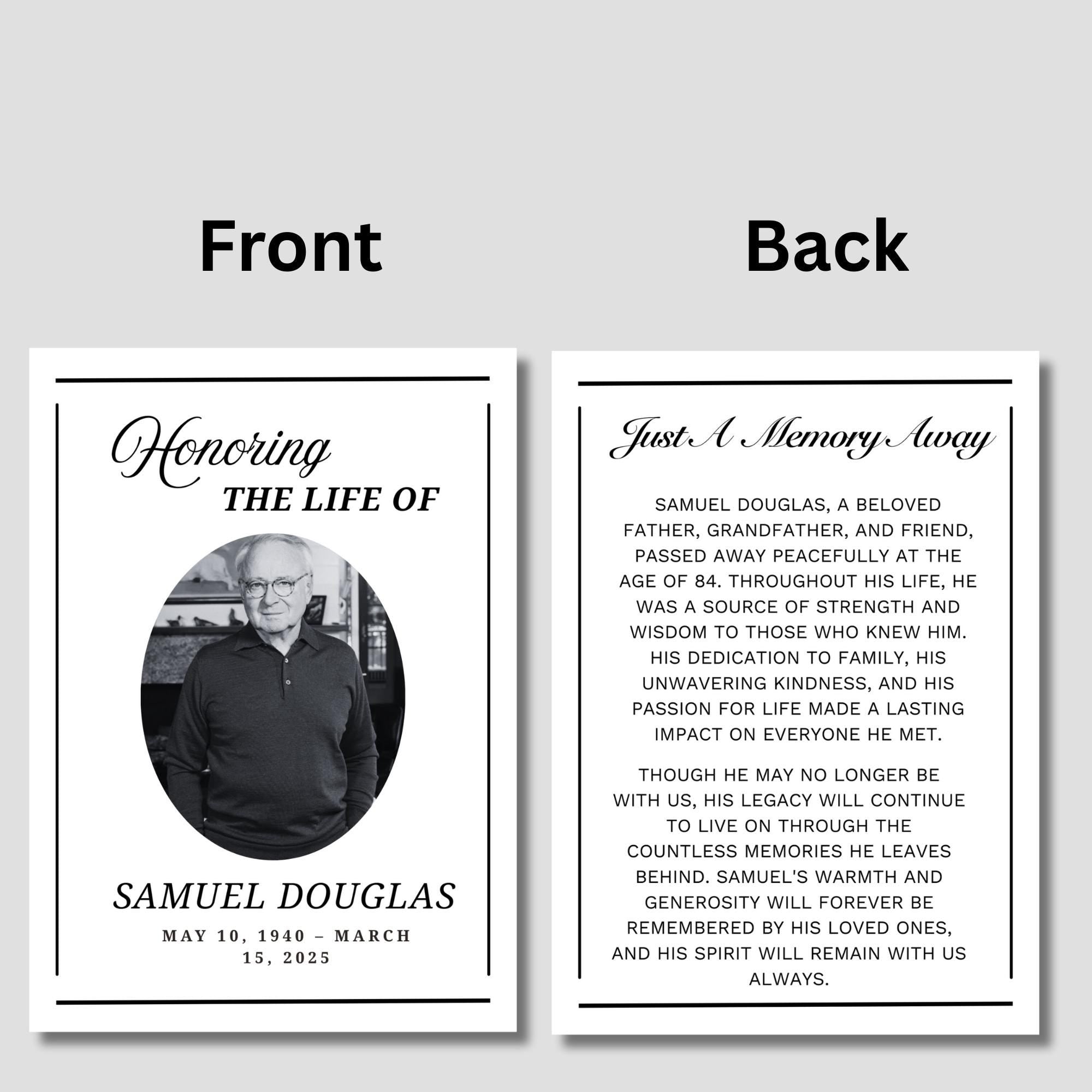 Funeral Prayer Card Canva Editable Template, In Loving Memory Template, Memorial Prayer Card, Printable Funeral Remembrance Card - Editable Memorial Canva Template
