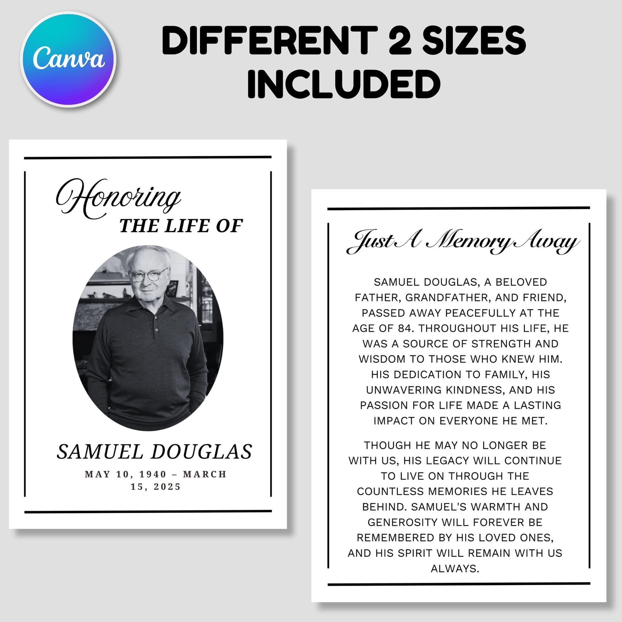 Funeral Prayer Card Canva Editable Template, In Loving Memory Template, Memorial Prayer Card, Printable Funeral Remembrance Card - Editable Memorial Canva Template
