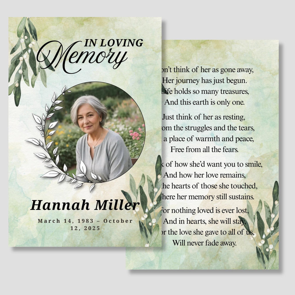 In Loving Memory Funeral Prayer Card Editable Template, In Loving Memory Template, Memorial Prayer Card, Printable Funeral Remembrance Card - Editable Memorial Canva Template