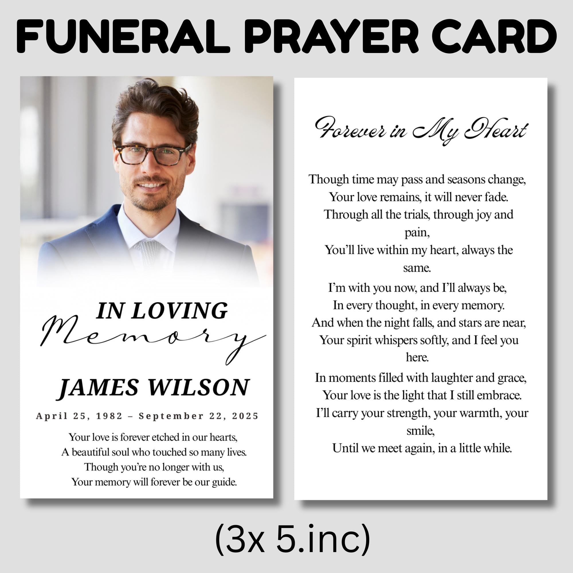In Loving Memory Funeral Prayer Card Editable Template, In Loving Memory Template, Memorial Prayer Card, Printable Funeral Remembrance Card - Editable Memorial Canva Template