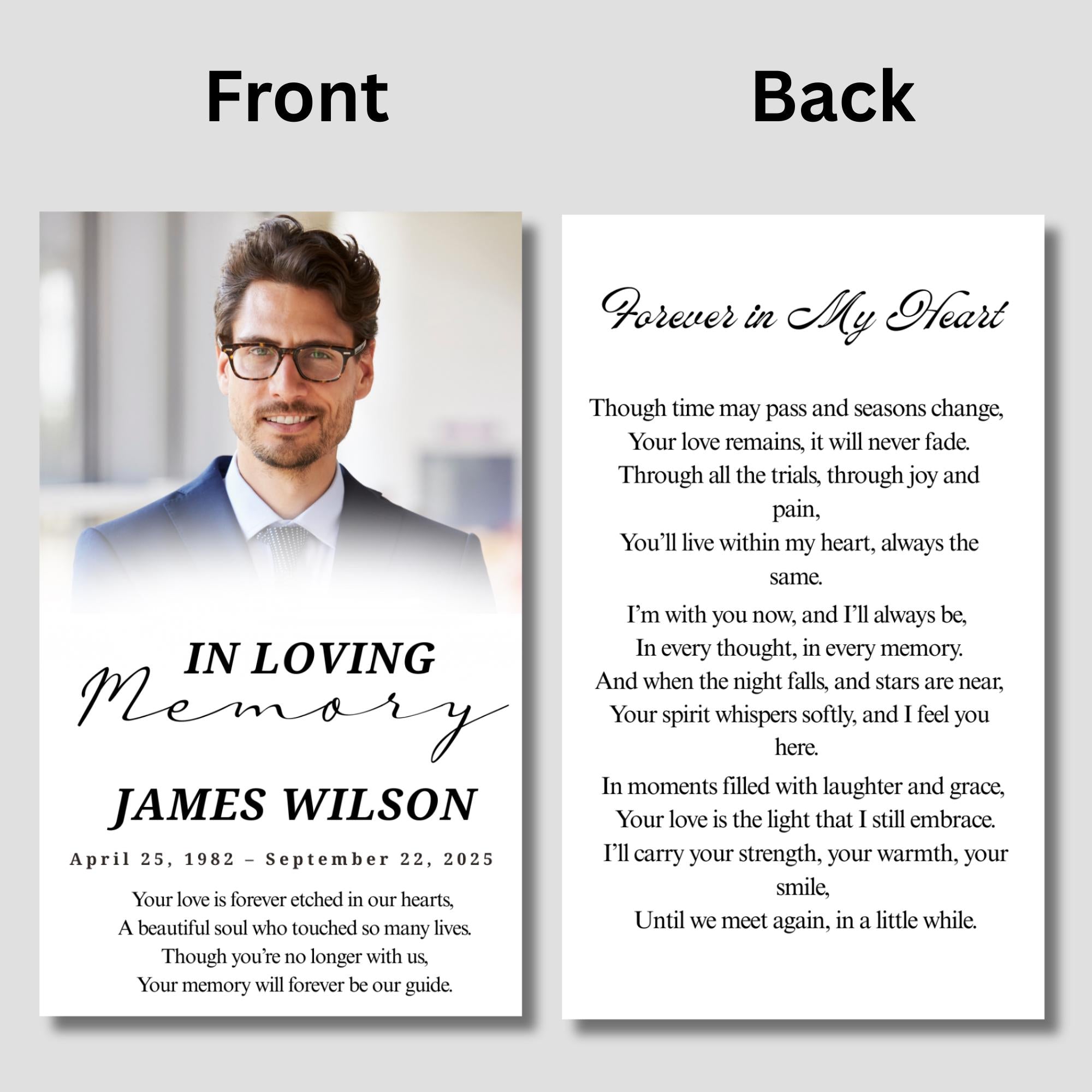 In Loving Memory Funeral Prayer Card Editable Template, In Loving Memory Template, Memorial Prayer Card, Printable Funeral Remembrance Card - Editable Memorial Canva Template