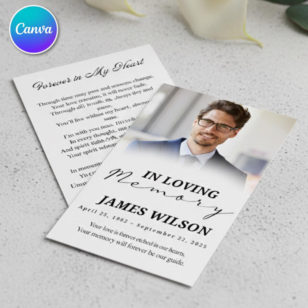 In Loving Memory Funeral Prayer Card Editable Template, In Loving Memory Template, Memorial Prayer Card, Printable Funeral Remembrance Card - Editable Memorial Canva Template