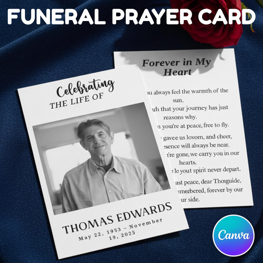 In Loving Memory Funeral Prayer Card Editable Template, In Loving Memory Template, Memorial Prayer Card, Printable Funeral Remembrance Card - Editable Memorial Canva Template